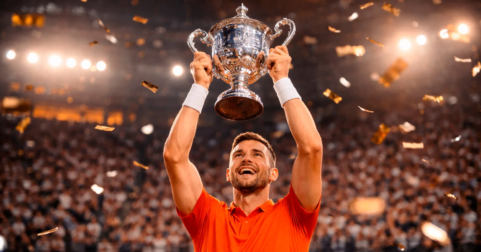 Tennisspieler hebt Trophäe bei Grand-Slam-Siegerehrung