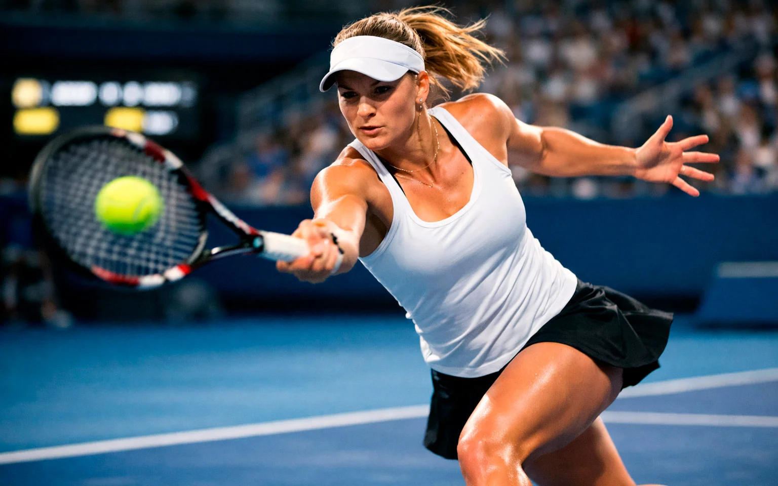 Tennisspieler in voller Konzentration während Ballwechsel
