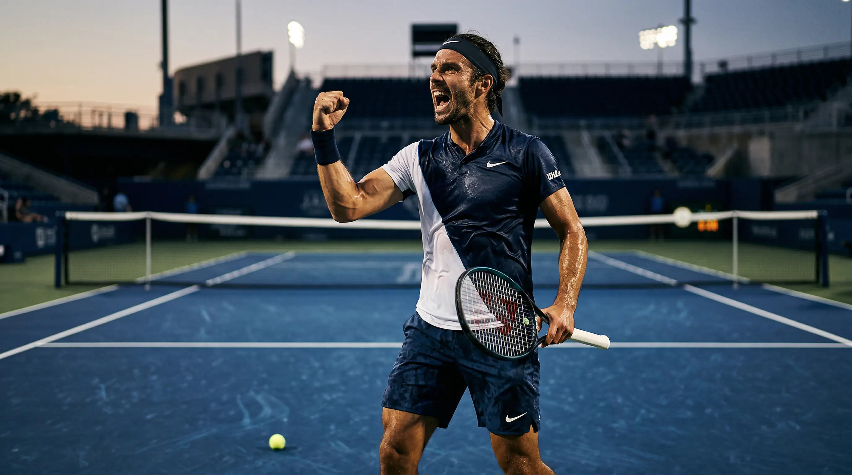 Tennisspieler ballt die Faust nach gewonnenem Punkt – Momentum im Tennis