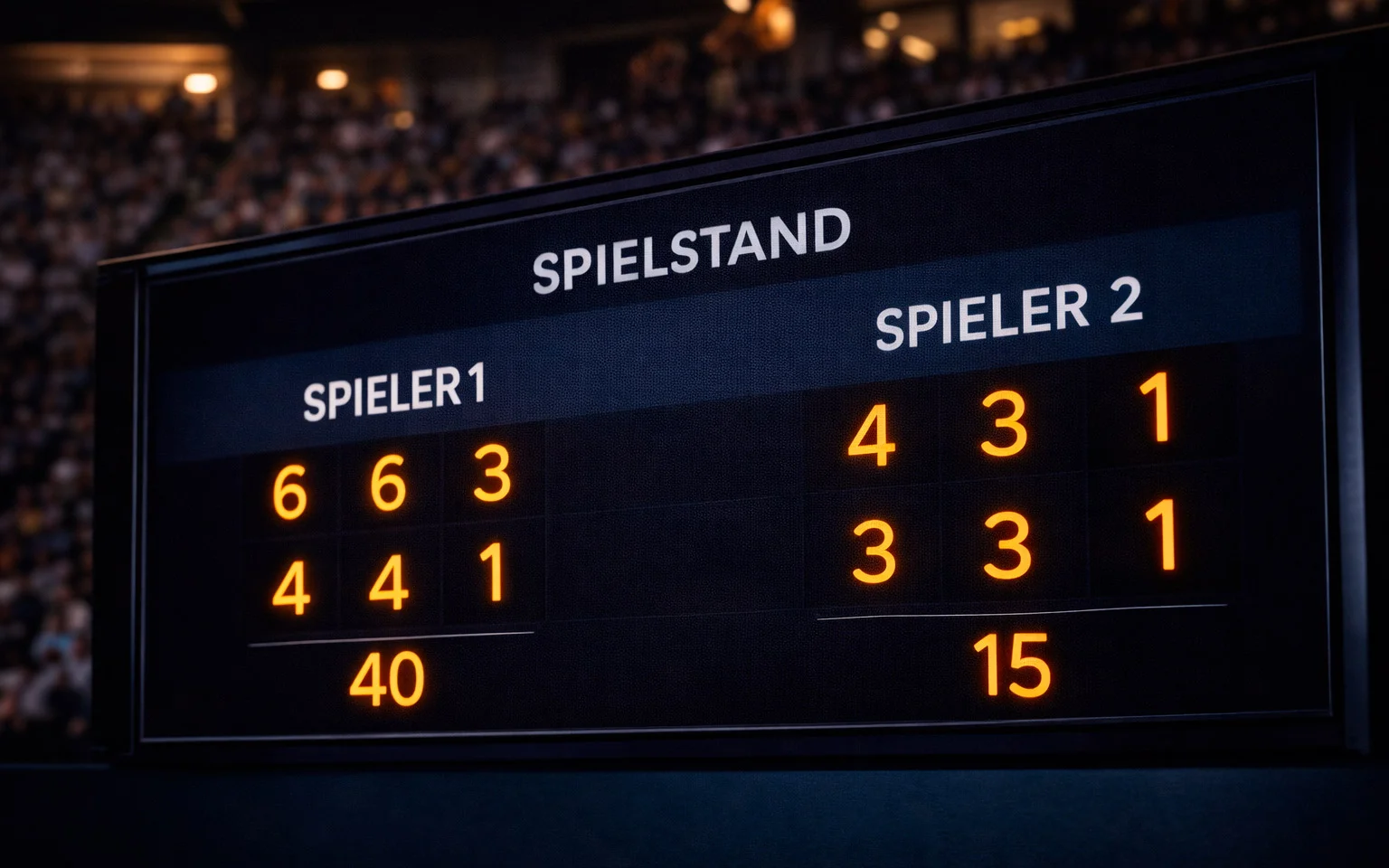Anzeigetafel mit Tennisergebnis zeigt klaren Satzvorsprung
