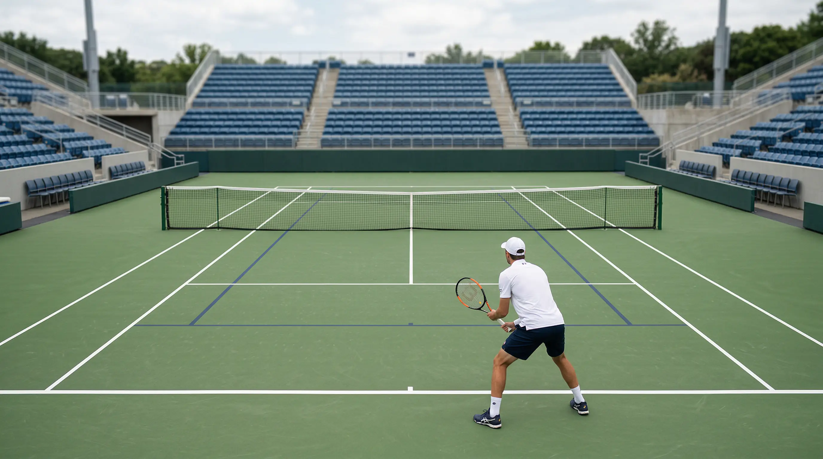 Tennisplatz mit Netz aus der Vogelperspektive – Systemwetten im Tennis